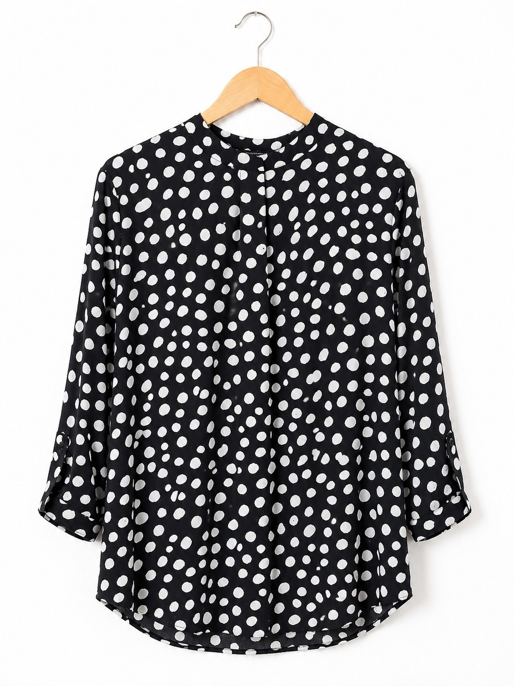 Investments Black & White Polka Dot V-Neck Blouse - Picture 5 of 7